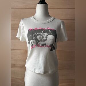 American Eagle Outfitters White Rolling Stones Photo Tee with Pink Script